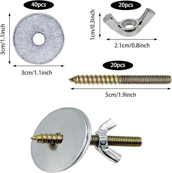 Bird Cage Screws, Bird Perch Screws, Nuts and Make Bird Perches, Stand Platform Accessories for Fixing Pet Cage, Playground Perch, Food Feeder (20, 5cm(1.9inch))