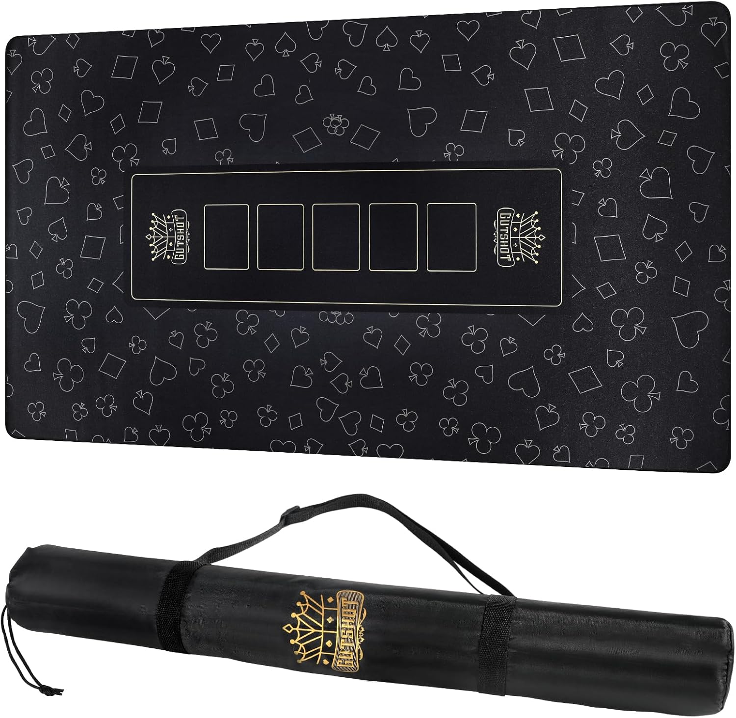 GUTSHOT Foldable Casino Quality Poker Mat | Water Resistant Poker Table Cloth, Soft Multi-Spandex | Waterproof, Noise-Free Gameplay | Includes Carrying Bag and 2 Gift Poker Card Packs