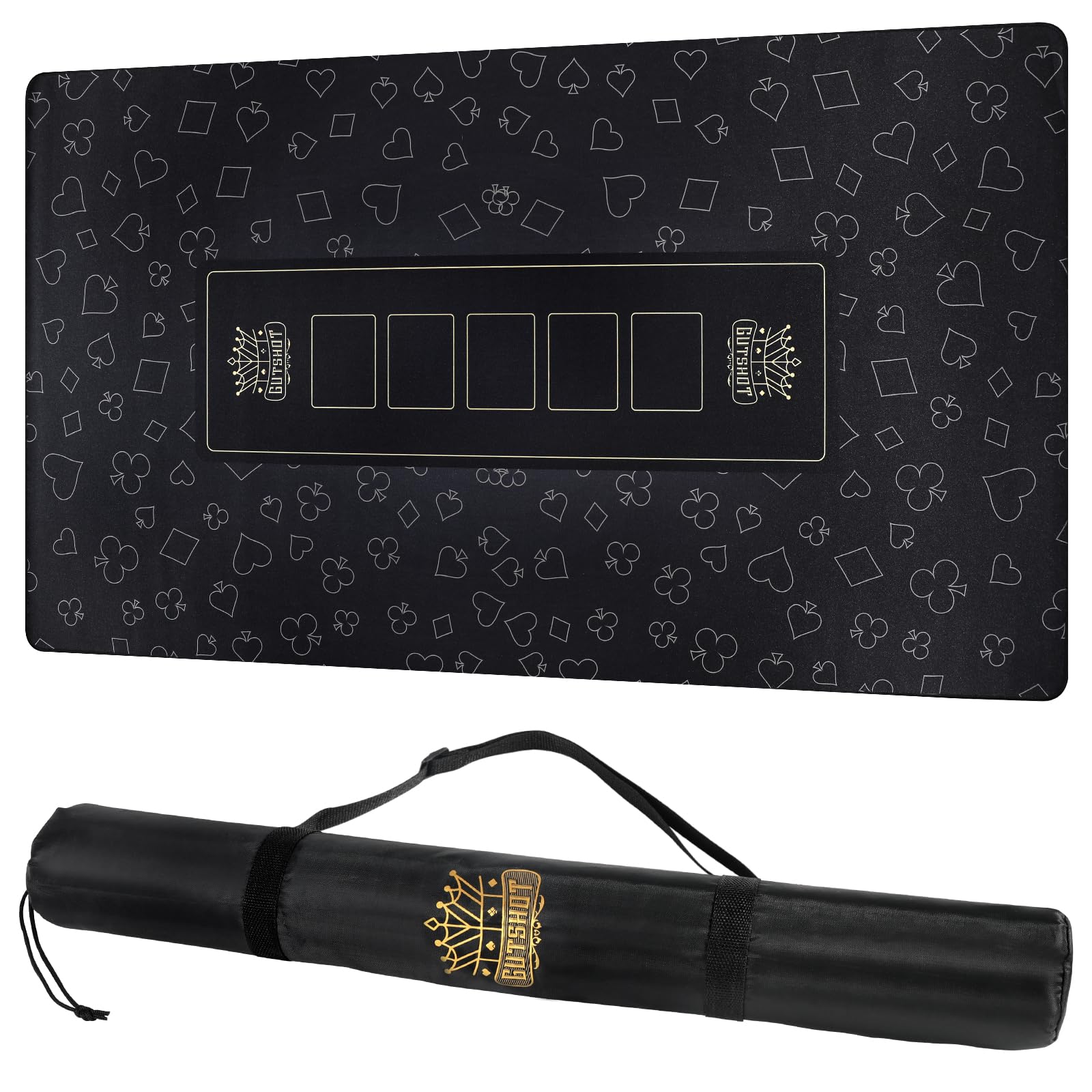 GUTSHOT Foldable Casino Quality Poker Mat | Water Resistant Poker Table Cloth, Soft Multi-Spandex | Waterproof, Noise-Free Gameplay | Includes