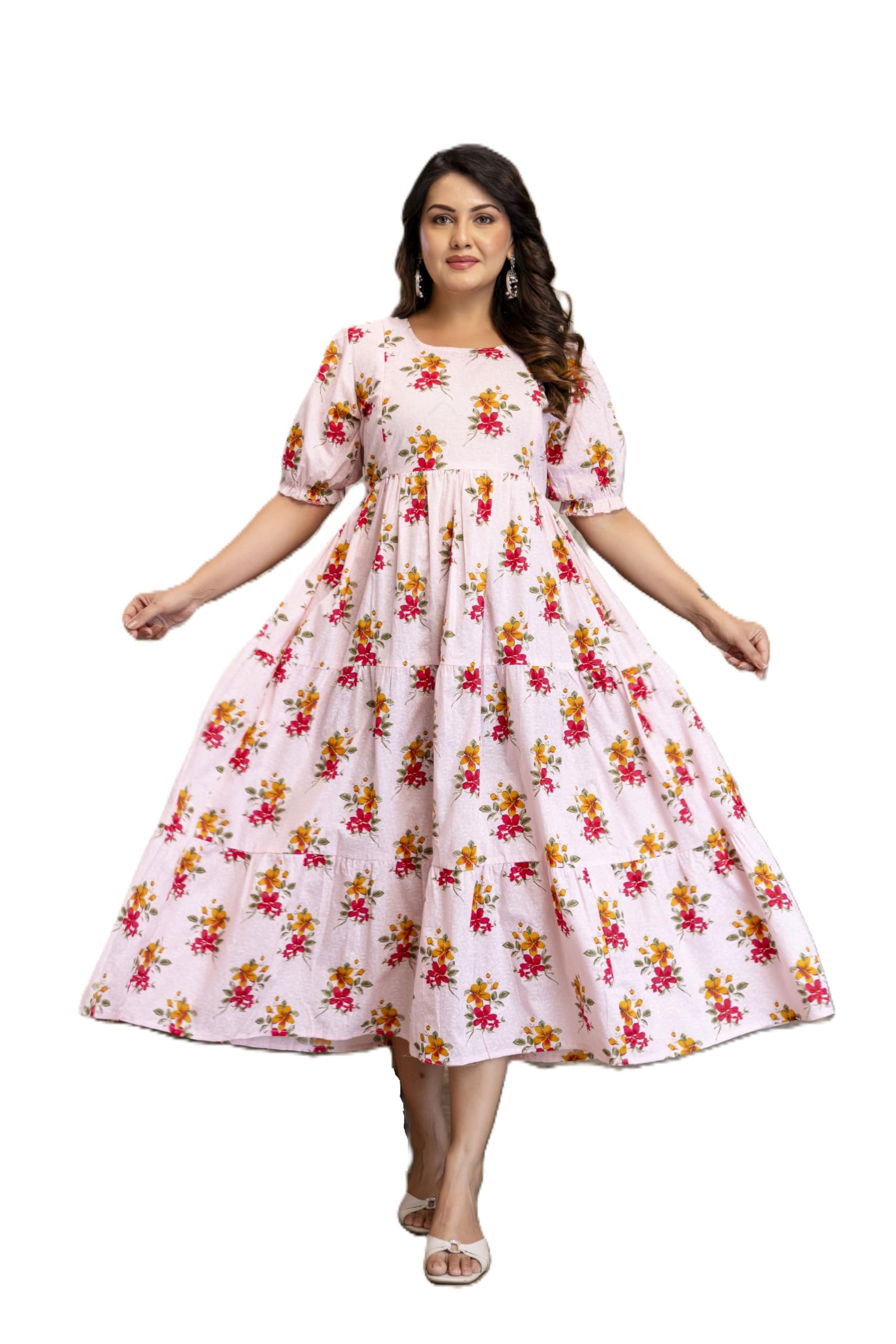 Women's Rayon Printed Maternity Dress Half Sleeves Maxi Length Pregnancy Dress for Baby Shower Photoshoot Comfortable Flowy Fit & Staylish Dress-image-2