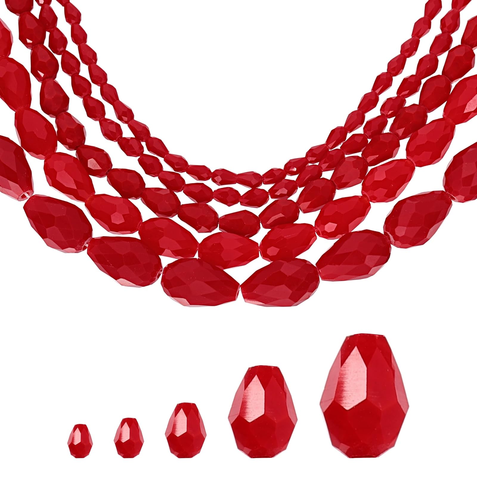 sourcing map 328 PCS Teardrop Crystal Glass Beads, 3x5mm Faceted Shape Crystal AB for Necklace Bracelet Earrings DIY Jewelry Crafts Making Supplies, Matte Red โ image 1