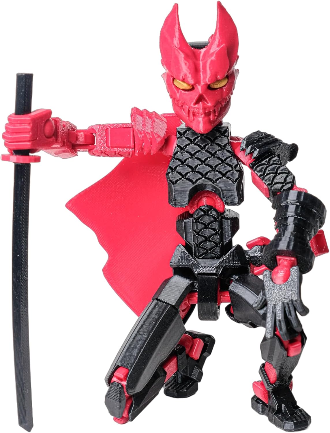 (Assembly Completed Dummy 20 Action Figure, 8.1 inches, Strong Magnetic Accessories, 10 in 1, 3D Printed Robot Multi-Jointed Movable,Oni Warrior Series, Black&Red - Image 2