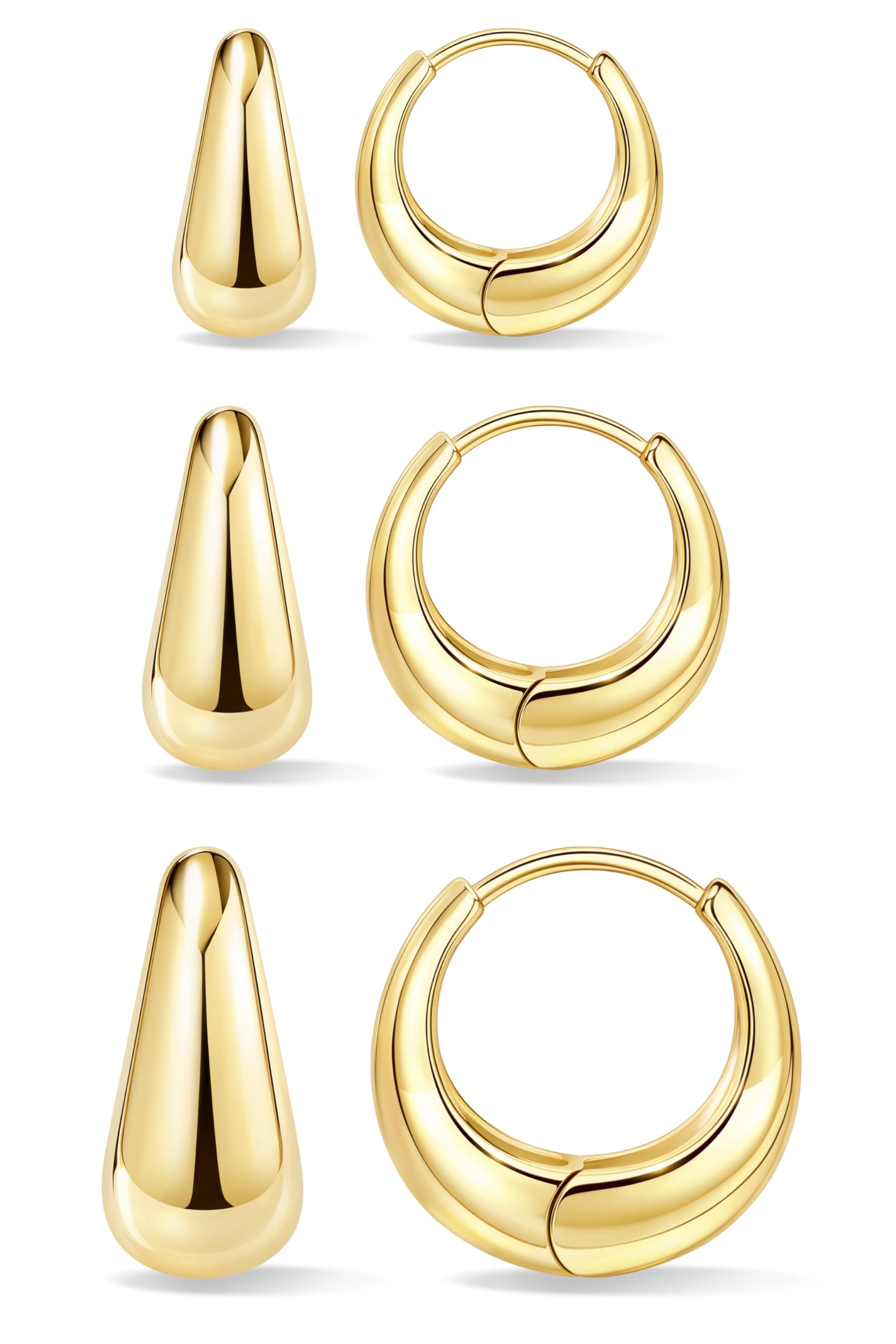 Poxtex Gold Hoop Earrings Set for Women, 14K Small Huggie Earring for Multiple Piercing Hypoallergenic Trendy Jewelry, Dainty Ball Cartilage Earings for Women's Mother Gifts