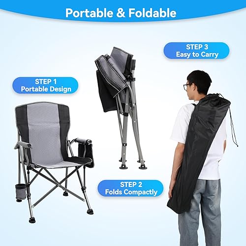 Miniatura 5 de Silla de campamento para adultos, sillas de césped resistentes para patio al aire libre, soporte portátil, 350 libras, respaldo alto, acolchado
