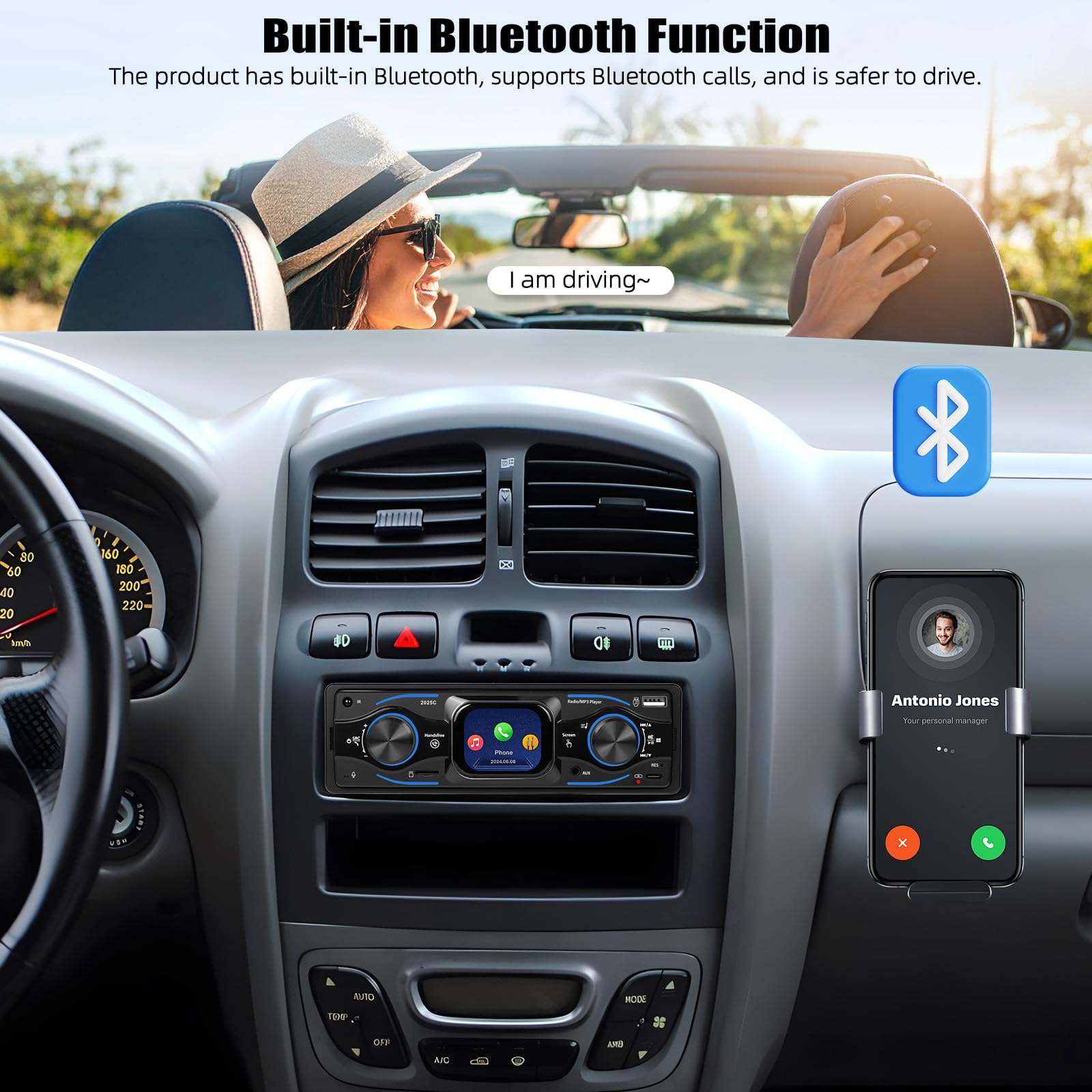 [2.17" SCHERMO TOUCH] CAMECHO Autoradio 1 Din Bluetooth Vivavoce Lettore Multimediale Digitale con Radio FM, Lettore MP3 per Auto, USB/Ingresso AUX/Riproduzione da Pen Drive + Telecomando Incluso