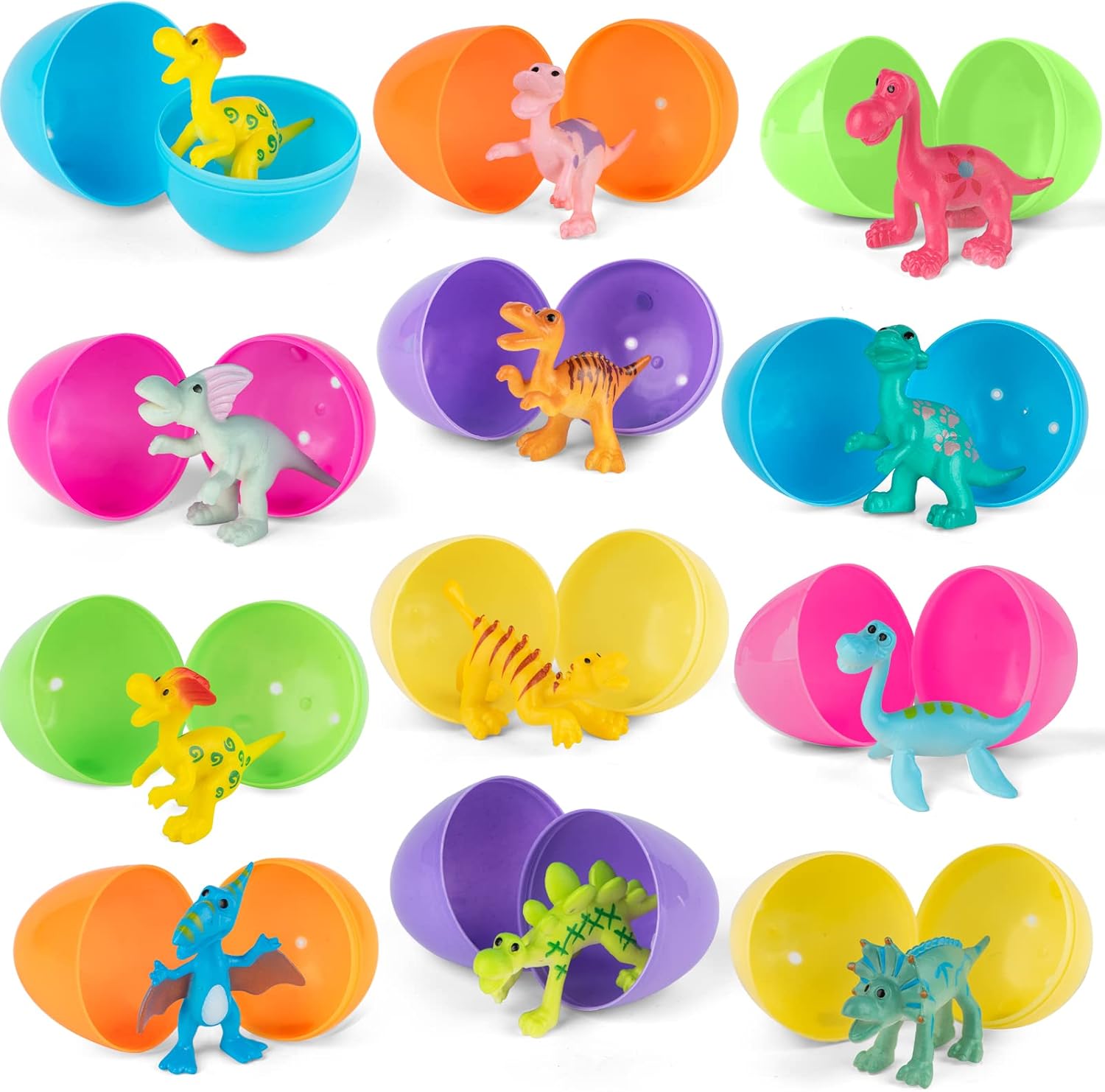12pcs Easter Egg Prefilled with Mini Dinosaur Toy Inside, For Easter Hunt, Easter Basket Stuffers, Easter Party Favor Supplies, Goody Bag Filler, Filling Treats, Filled Easter Egg Gift for Kid Toddler