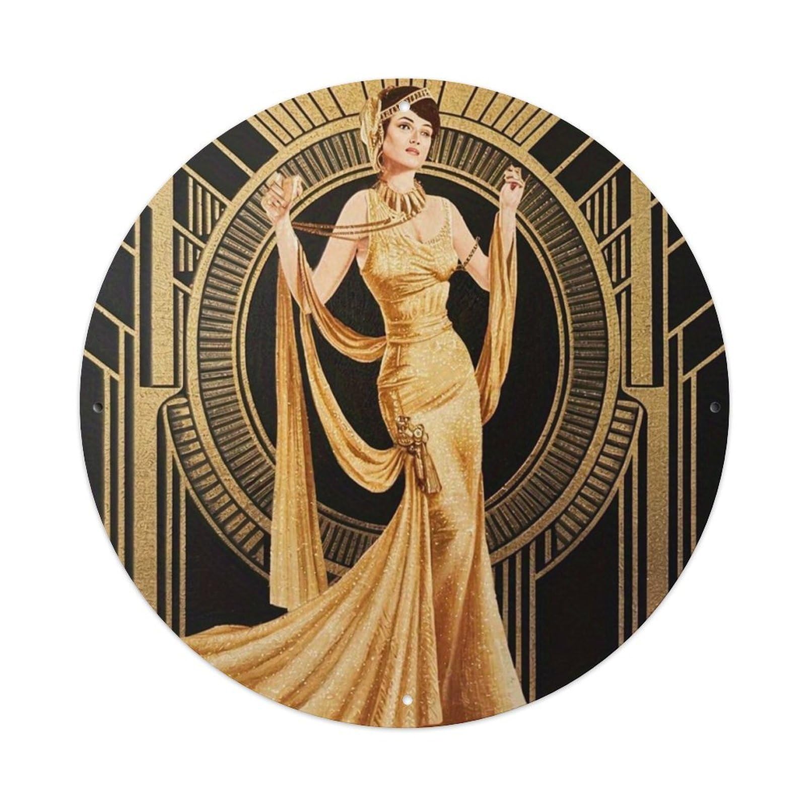 Art Deco Gold Dress Woman Metal Tin Sign Plaque