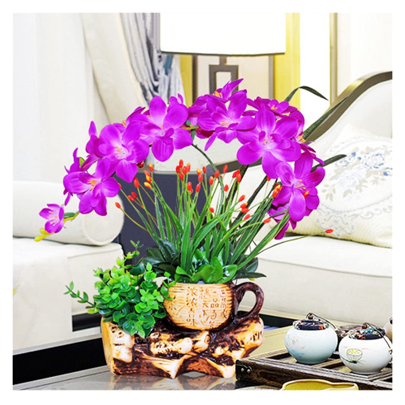 Plantes artificielles en pot avec fleurs pour déco de maison