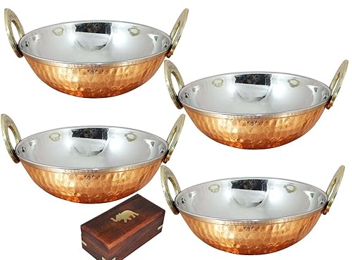 SKAVIJ Heat Insulated Double Wall Karahi Copper Stainless Steel Serving