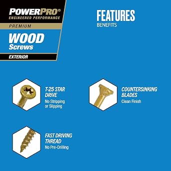 Power Pro Exterior Wood Screws, #8 x 1-1/2in, 927 Pack, Bronze
