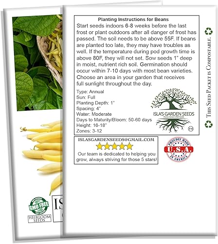 Miniatura 5 de Cherokee Wax Bush - Semillas de frijol (Phaseolus vulgaris), más de 50 semillas sin OMG y reliquias de Isla's Garden Seeds, vainas de color amarillo
