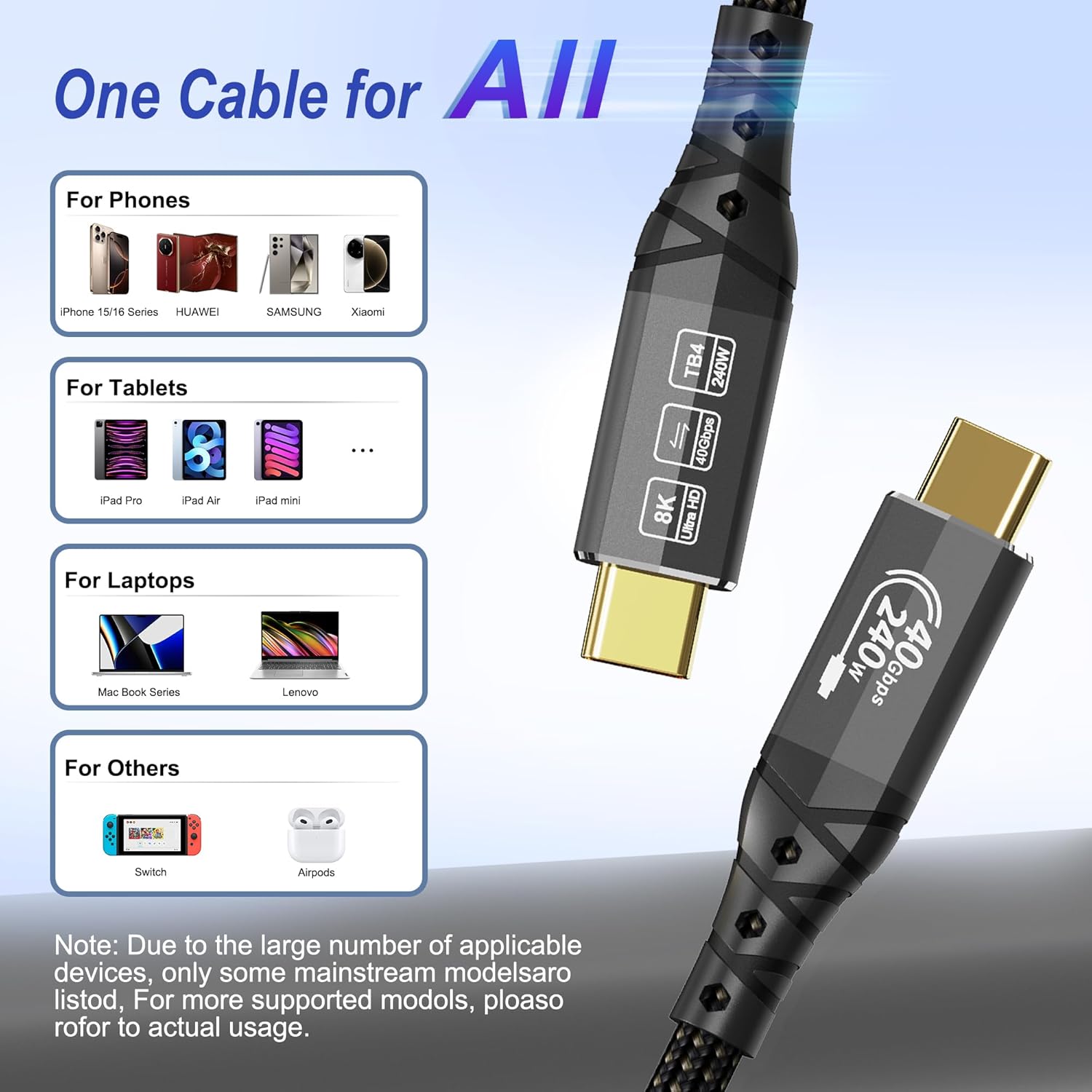 ZIKNYDO 8K/4K for Thunderbolt 4 Cable 10FT/3m, 40Gbps Data Transfer, 240W USB4 Cable, USB C Monitor Cable, for Thunderbolt 3, iPhone 16 Series, SSD, MacBook, eGPU, iPad, Displays, Laptops - Image 7