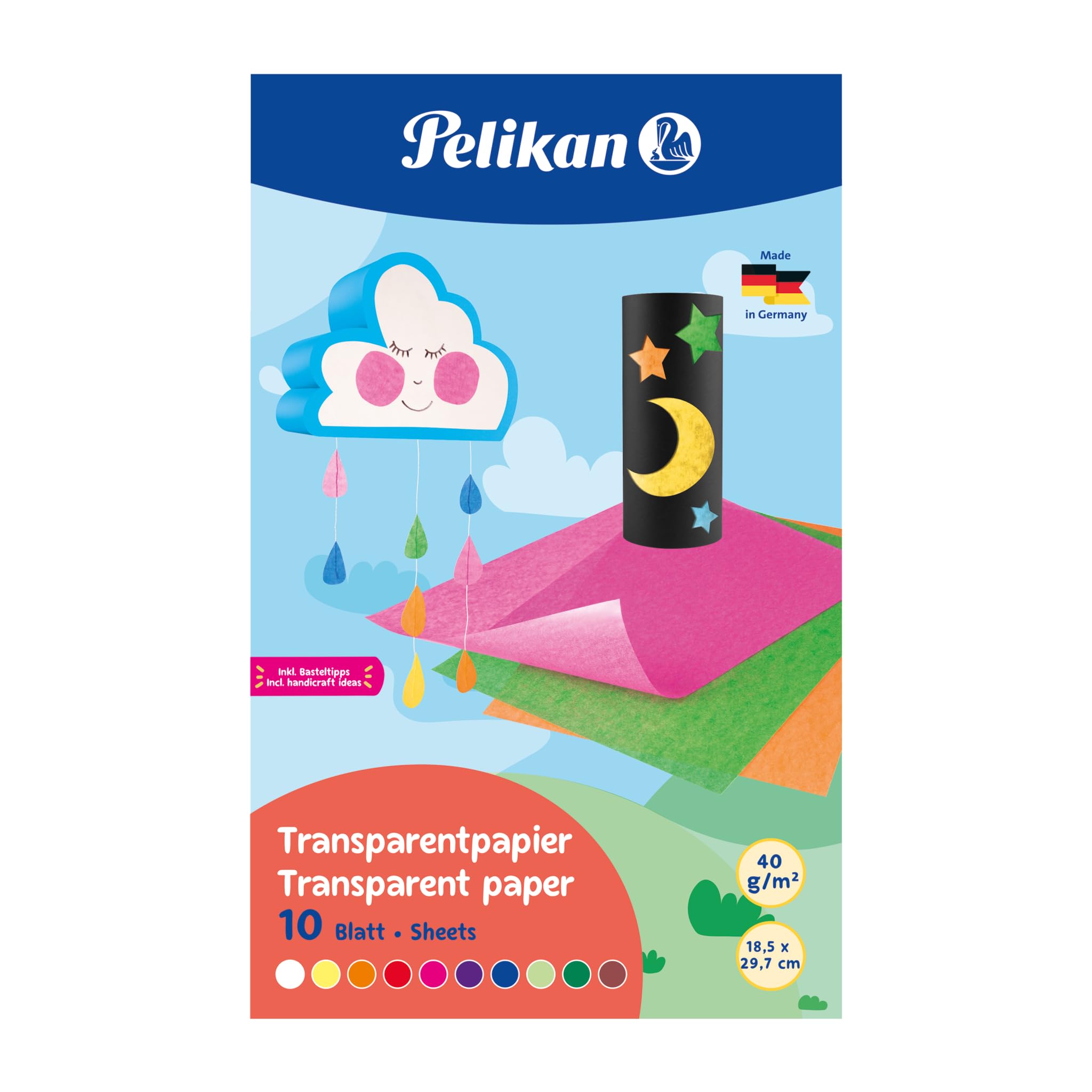 Pelikan Lot de 10 Feuilles de papier transparent non gommé 30 x 18 cm Couleurs Assorties