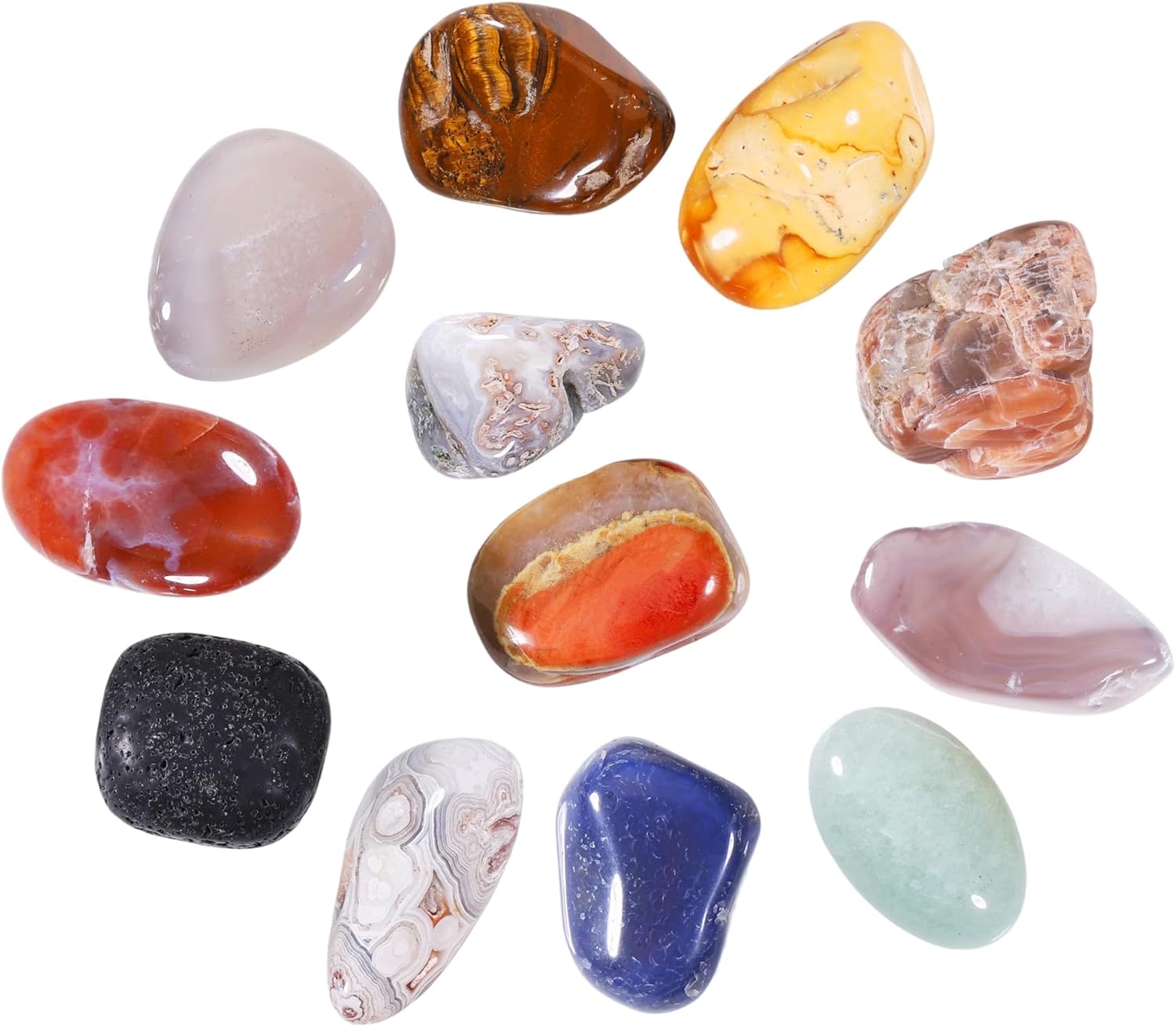 12PCS Healing Crystals Gemstones Set, 3-5CM Natural Polished Gem Stones, Lucky Pocket Stone for Yoga Balancing, Meditation, Reiki, Anxiety Stress Relief (A-12)
