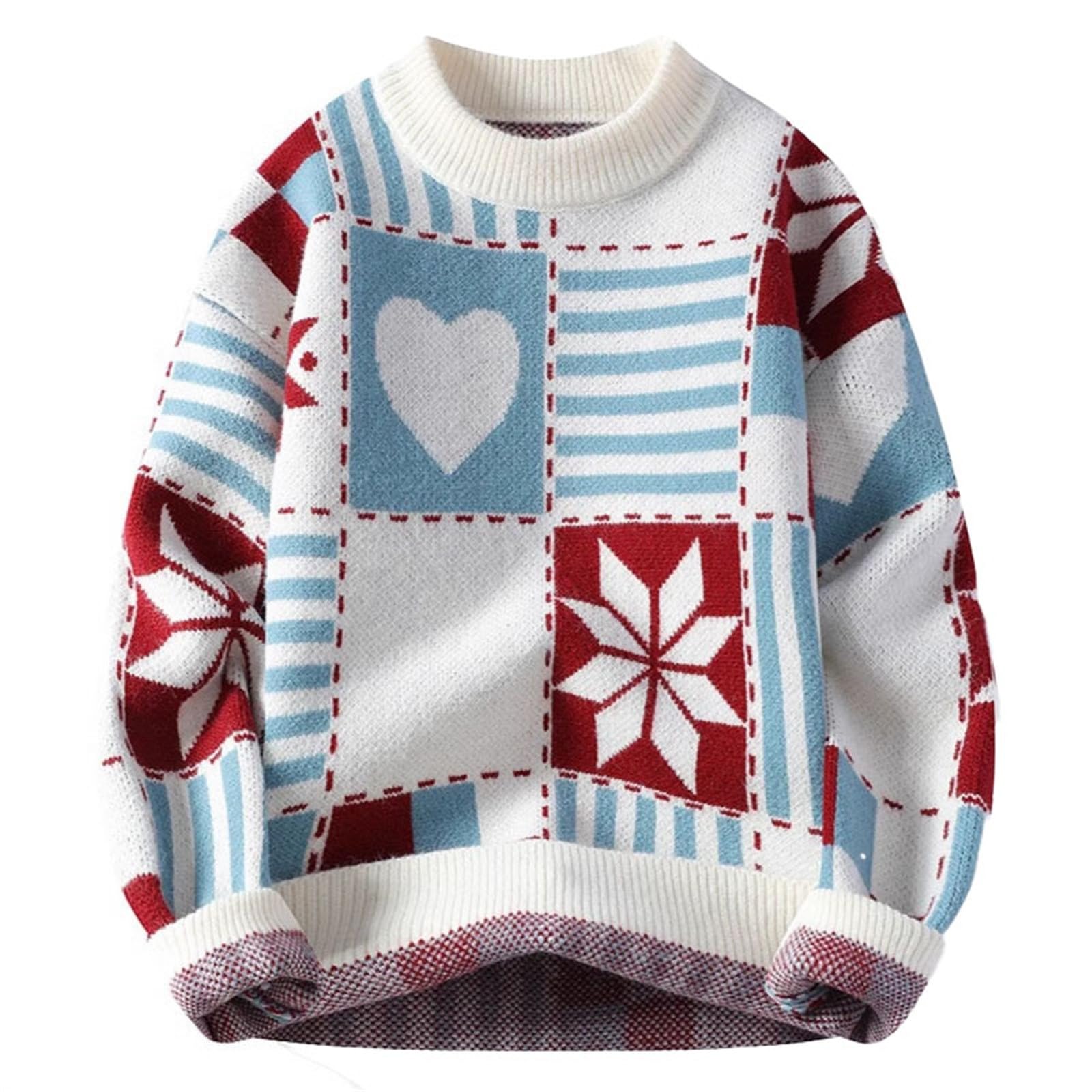 Genérico Jersey Navideño Feo Hombre, Jersey De Punto Hombre Cuello Redondo Suéter Invierno Alce Copo De Nieve Navidad Oversized Xmas Deporte Ocio Jersey para Invierno Y Christmas