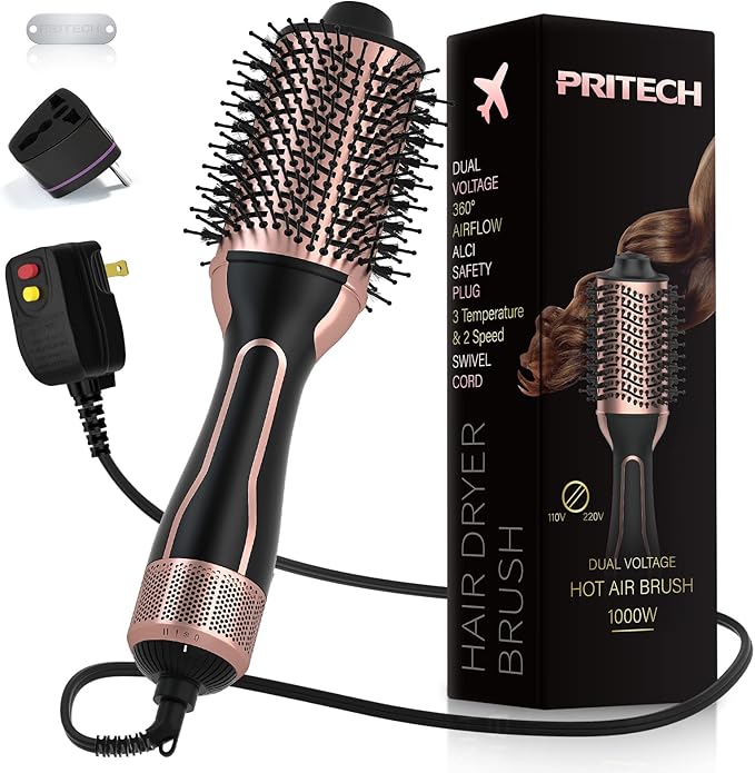 Dual Voltage Hair Dryer Brush, PRITECH Hot Air Brush