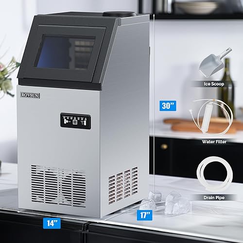 Miniatura 6 de ROVSUN Máquina de hacer hielo comercial de 110 libras24 horas con contenedor de almacenamiento de 24 libras, máquina de hielo independiente para