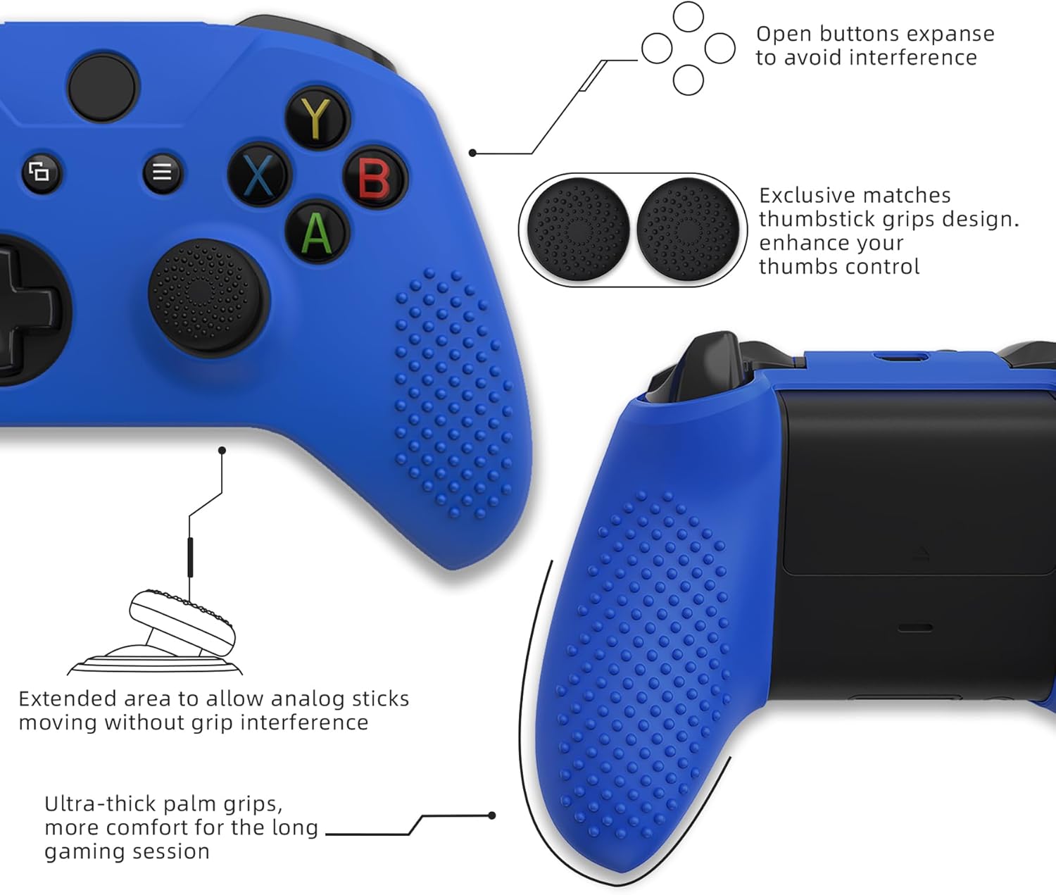 eXtremeRate PlayVital Soft Anti-Slip Dark Blue Silicone Controller Cover Skins and Black Thumb Grips Caps Protective Case for Xbox One X S Controller - Controller Without - Image 2