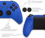 eXtremeRate Soft Anti-Slip Dark Blue Silicone Controller Cover Skins and Black Thumb Grips Caps Protective Case for Xbox One X S Controller - Controller Without