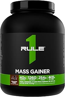 Rule 1 Mass Gainer - High-Calorie Weight Gain Formula with 1,220+ Calories, 250g+ Complex Carb Blend, 40g All-Whey Protein Per Serving (8 Servings, Chocolate Fudge)