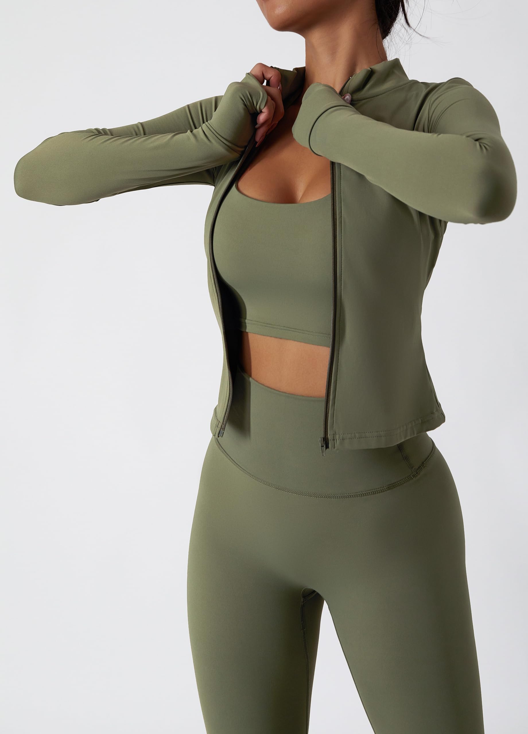 Conjunto deportivo de dos piezas para mujer, chaqueta de manga larga con cremallera y leggings atléticos de cintura alta, conjunto de entrenamiento