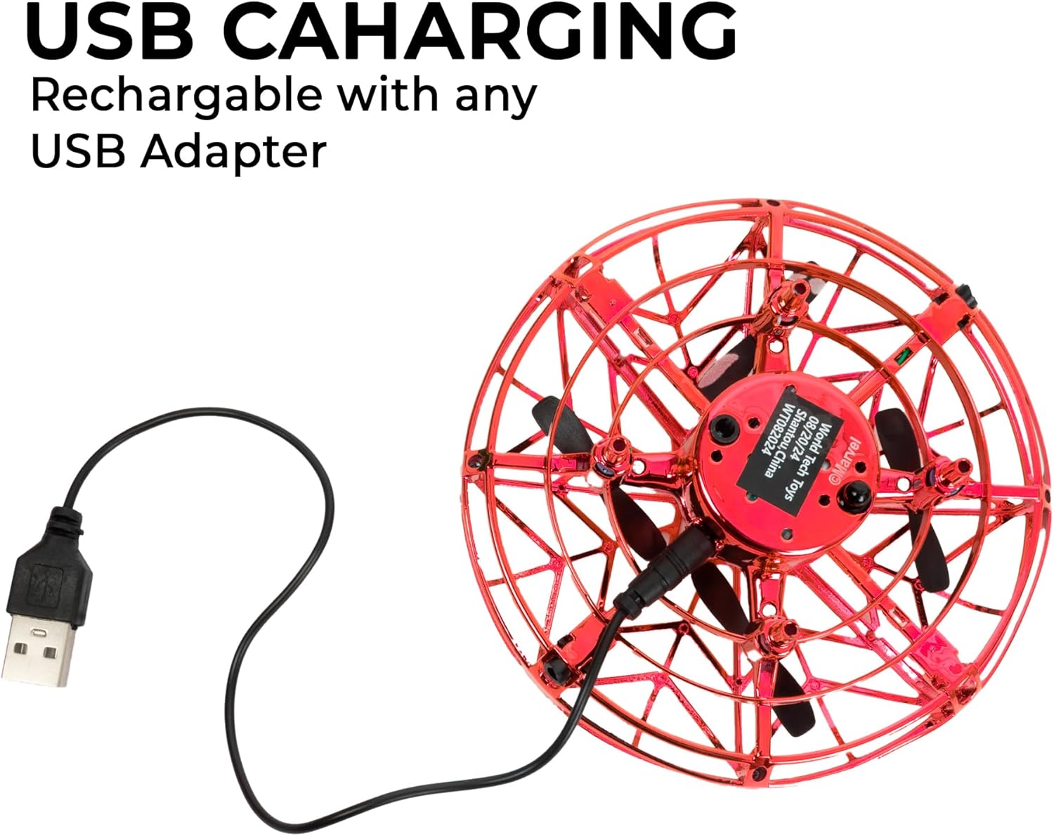 World Tech Toys Marvel Spider-Man Flying Toy – Motion Sensing UFO Spiderman Toy with USB Charging – Marvel Licensed – Indoor/Outdoor Drone for Kids Ages 6+