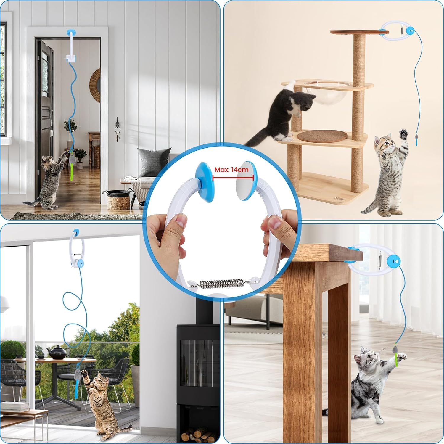 PETTOM Katzenspielzeug Selbstbeschäftigung Tür, Katzenspielzeuge Türrahmen Elektrisch, Interaktives Katzenspielzeug Tür Hängend mit 3 Mäuse, Katzen Spielzeug Wiederaufladbar