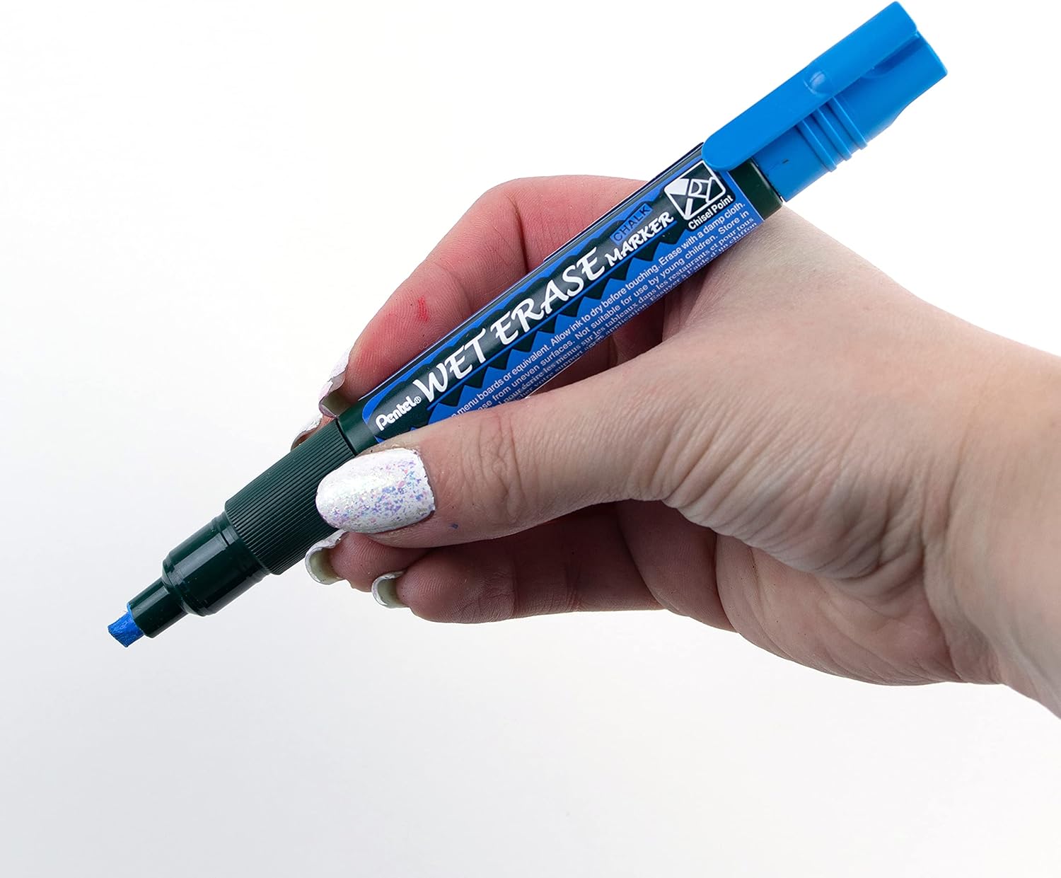 Pentel Arts Wet Erase Chalk Marker, Chisel Tip, Blue Ink, Box of 12 (SMW26-C)