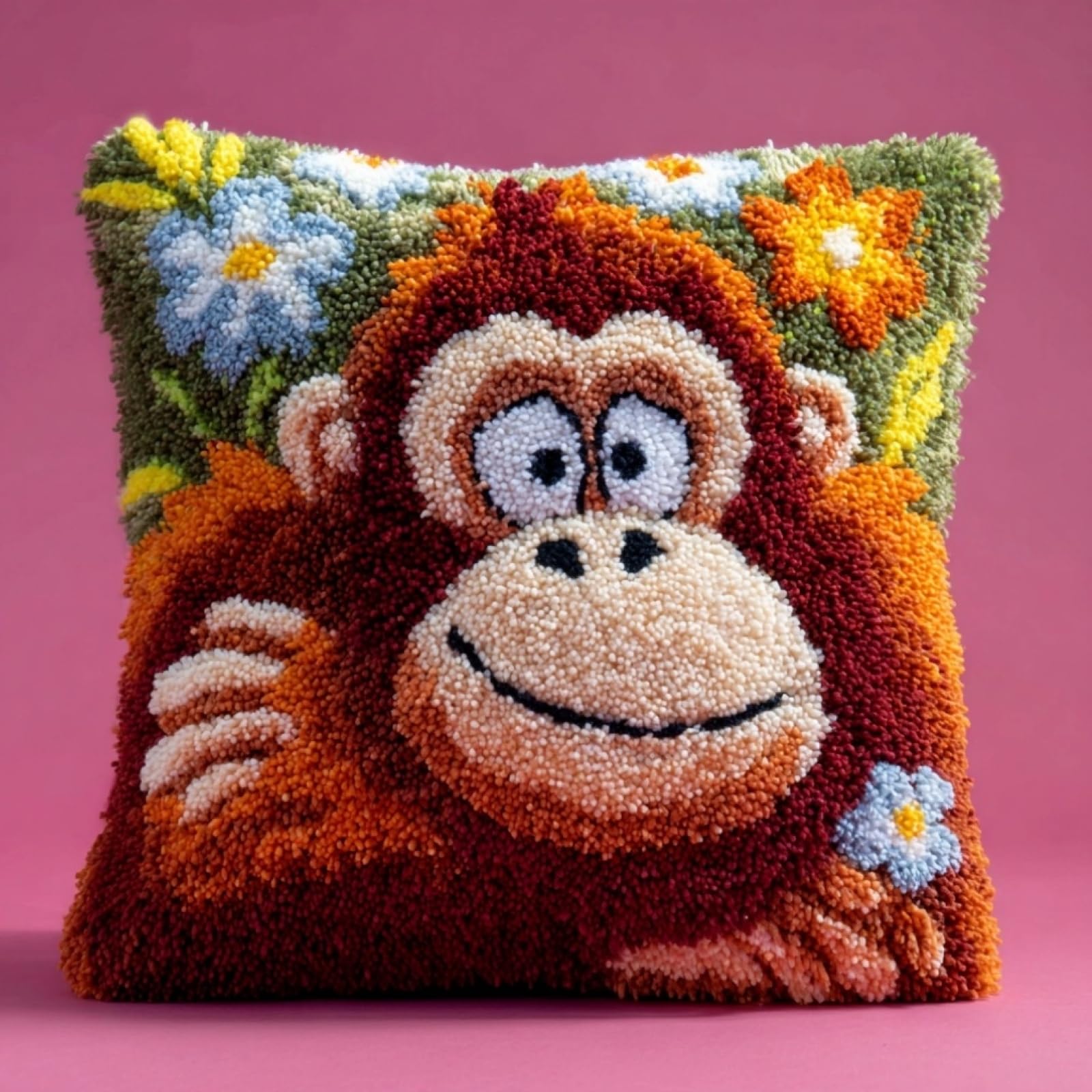 AxiangziK DIY Latch Hook Kits 43x43cm,Orangutans and Flowers