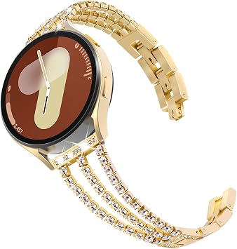 Surace Compatible With Galaxy Watch 7/6/5/4 Band 40mm 44mm, Womens Bling Diamond Rhinestone Link Bracelet for Samsung Watch 7/FE/6/5/4, Gold