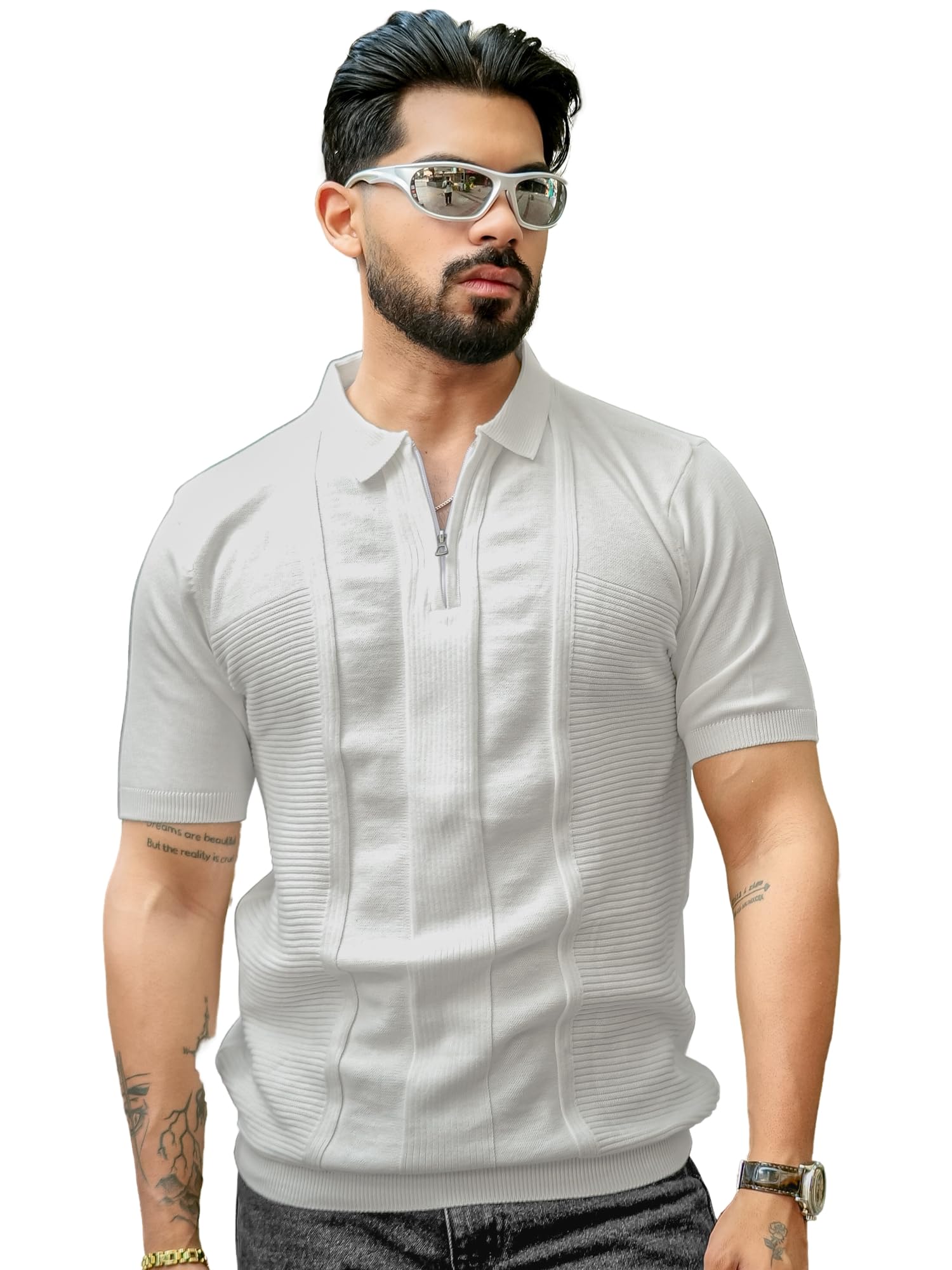 || Mens || Glitch line || Polo Neck || Half Sleeve || Half Zipper || Cotton || T-Shirt-image-33