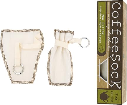 CoffeeSock The Original Reusable 100% Organic Cotton TeaSock - 2 pack Reusable Tea Filters | Coffee Sock Cloth Tea Filter | Zero-Waste & Eco-Friendly