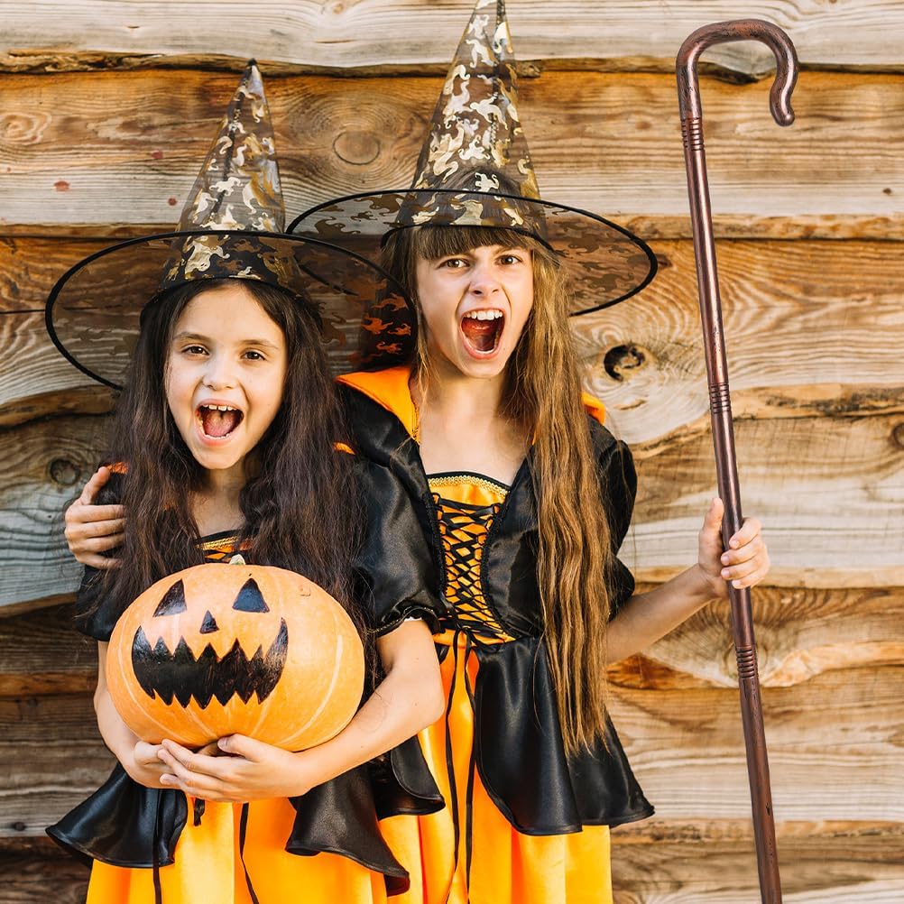 2Pcs Halloween Party Props Dark Brown Plastic Staff Cane for Stage Performance Decoration