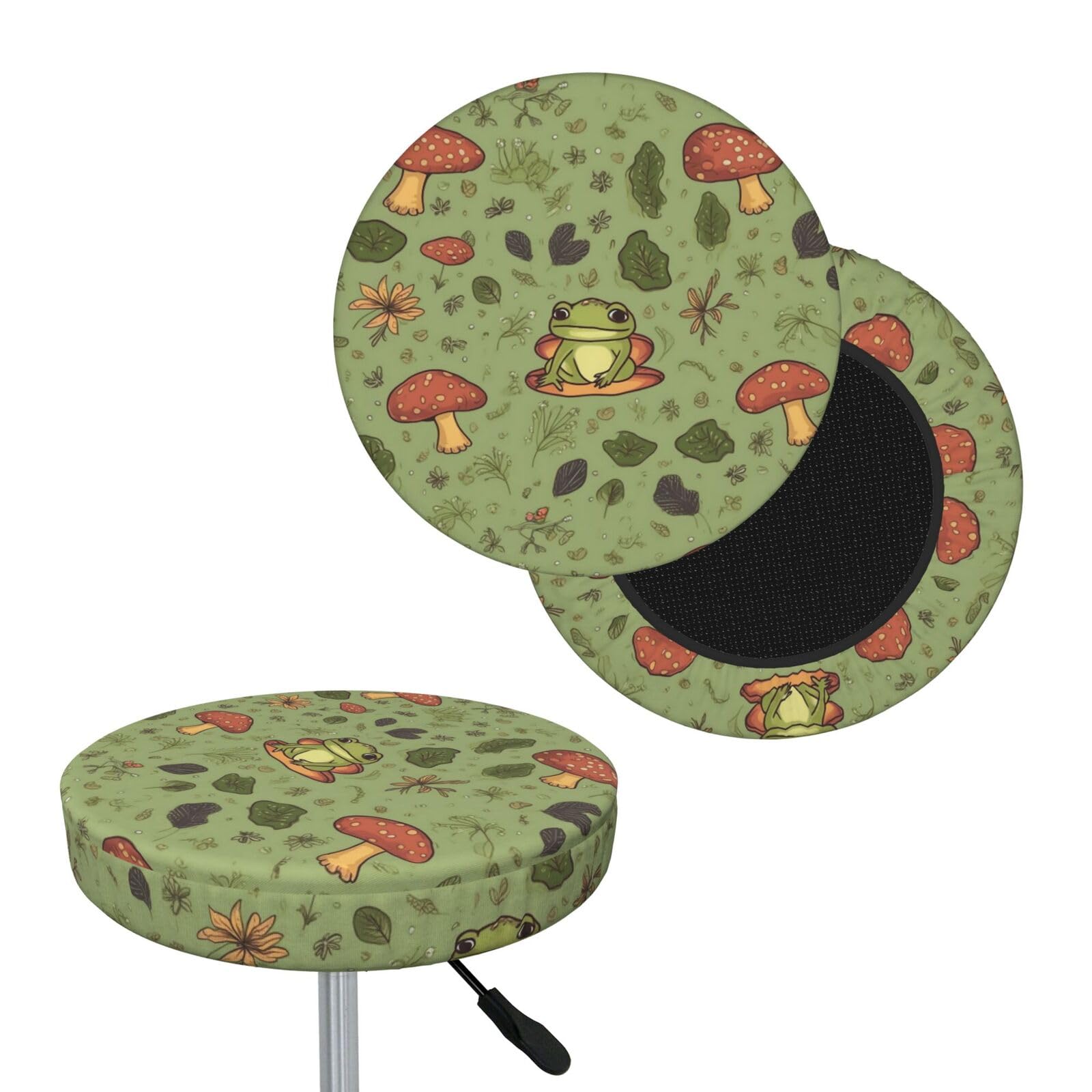 NONHAI Frogs and Mushrooms Bar Stool Cover Round Elastic Stool Cushion Covers Dustproof Bar Chair Cover Washable Stool Cushion Slipcover Stretch Stool Seat Covers for 12-14 Inch Chair