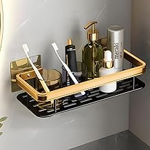 Bathroom Organiser Without Drill, Washroom Storage Organizer, Strong Self Adhesive Bathroom Shelf, Multipurpose Bathroom Organiser Stand, Durable Space-Saving Shop Stand (1 Pc, Golden)