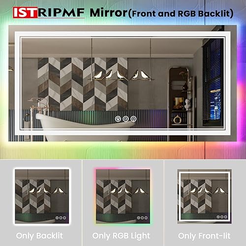Miniatura 4 de Espejo de baño LED de 84 x 32 pulgadas con luces, espejo retroiluminado RGB que cambia de color, espejos de tocador grandes iluminados para pared de