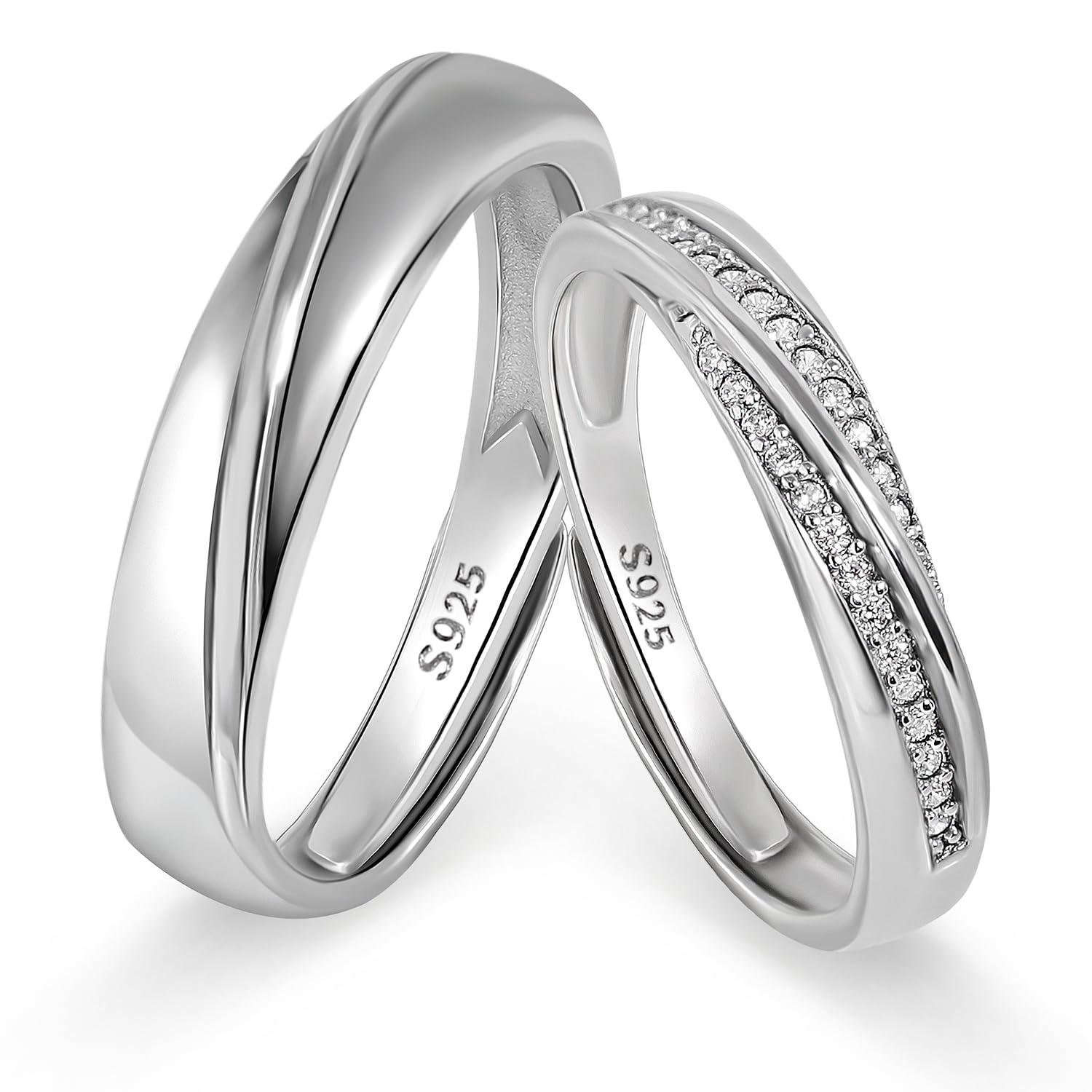 Meissa 2 Paar Ringe für Damen und Herren 925 Sterling Silber Eheringe passende Versprechen Ringe Größe verstellbar handgefertigt Brautschmuck Größe 44-72 (Satz mit zwei Ringen)