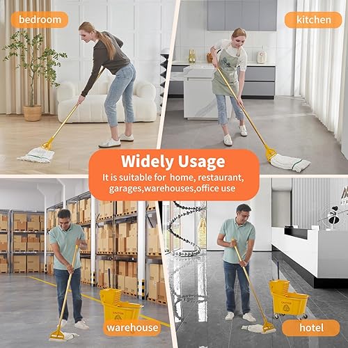 Miniatura 6 de Trapeador industrial comercial de alta resistencia con dos cabezales de fregona de repuesto adicionales, mango largo de 60 pulgadas de largo, mopas