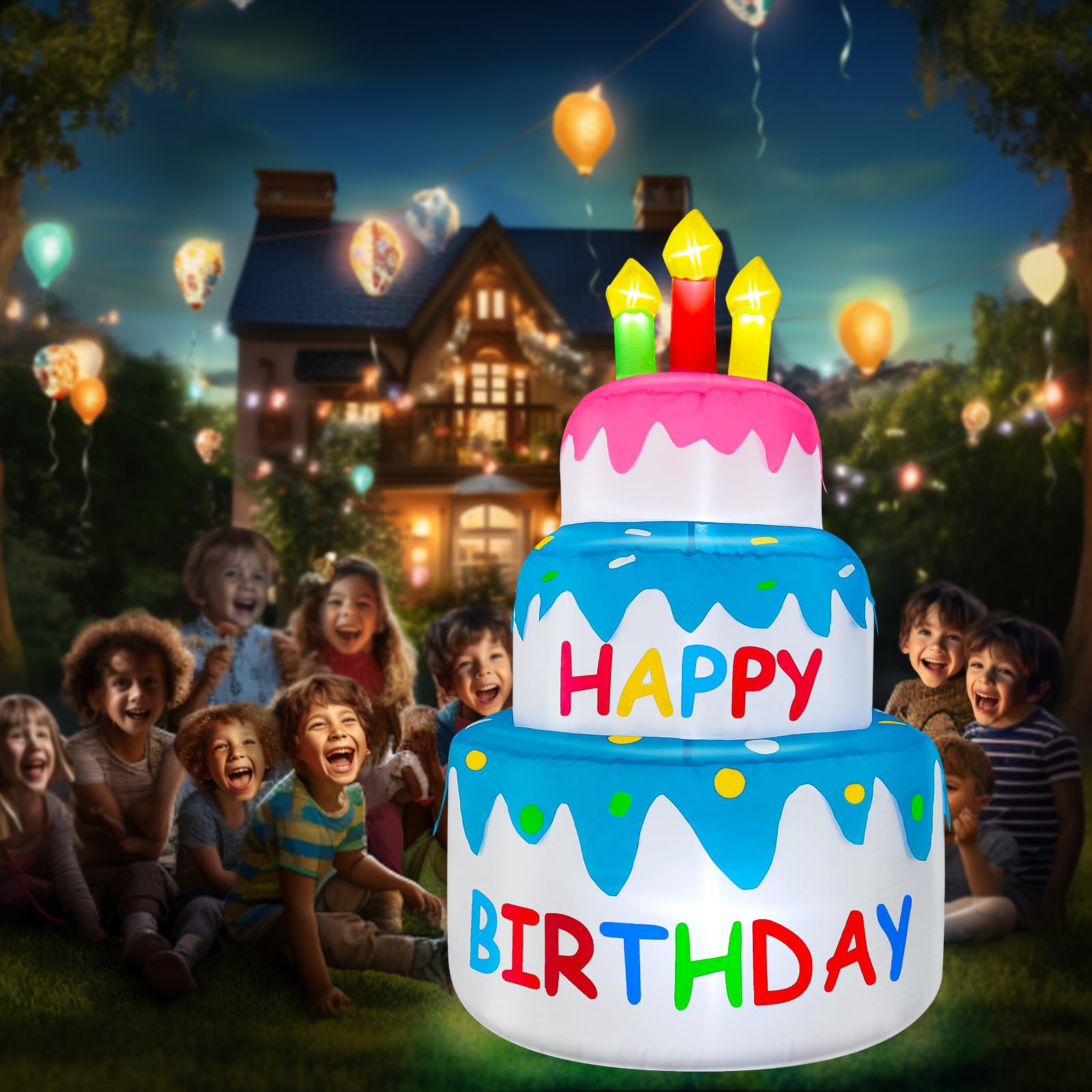 Decorazioni natalizie gonfiabili per torte di buon compleanno, 1,2 m, illuminate all'aperto, decorazioni natalizie per feste di Natale, feste di compleanno, 6 luci a LED, per interni, casa