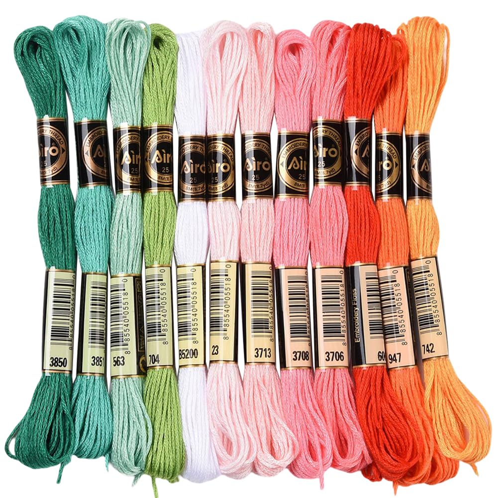 CABODYALS 12 Skeins 96M Embroidery Floss Thread Variegated Cross Stitch String 6 Strands Green Red Orange Friendship Bracelet Threads for Jewelry Making Bracelet Knitting Stitching Craft Supply — image 1