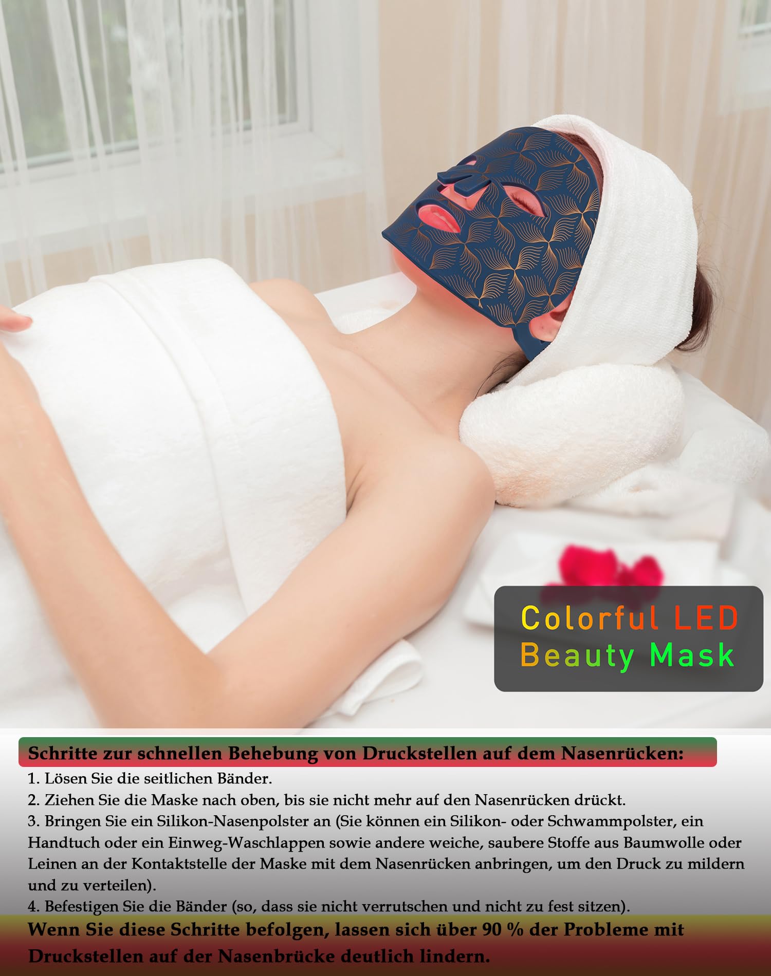 LED Gesichtsmaske Hautlicht Rot Blau Licht 7 Farben faltbar Silikon Photonlicht Spa Hautpflege Straffung Hautverjüngung für Gesicht Hals Körper (wiederaufladbar)