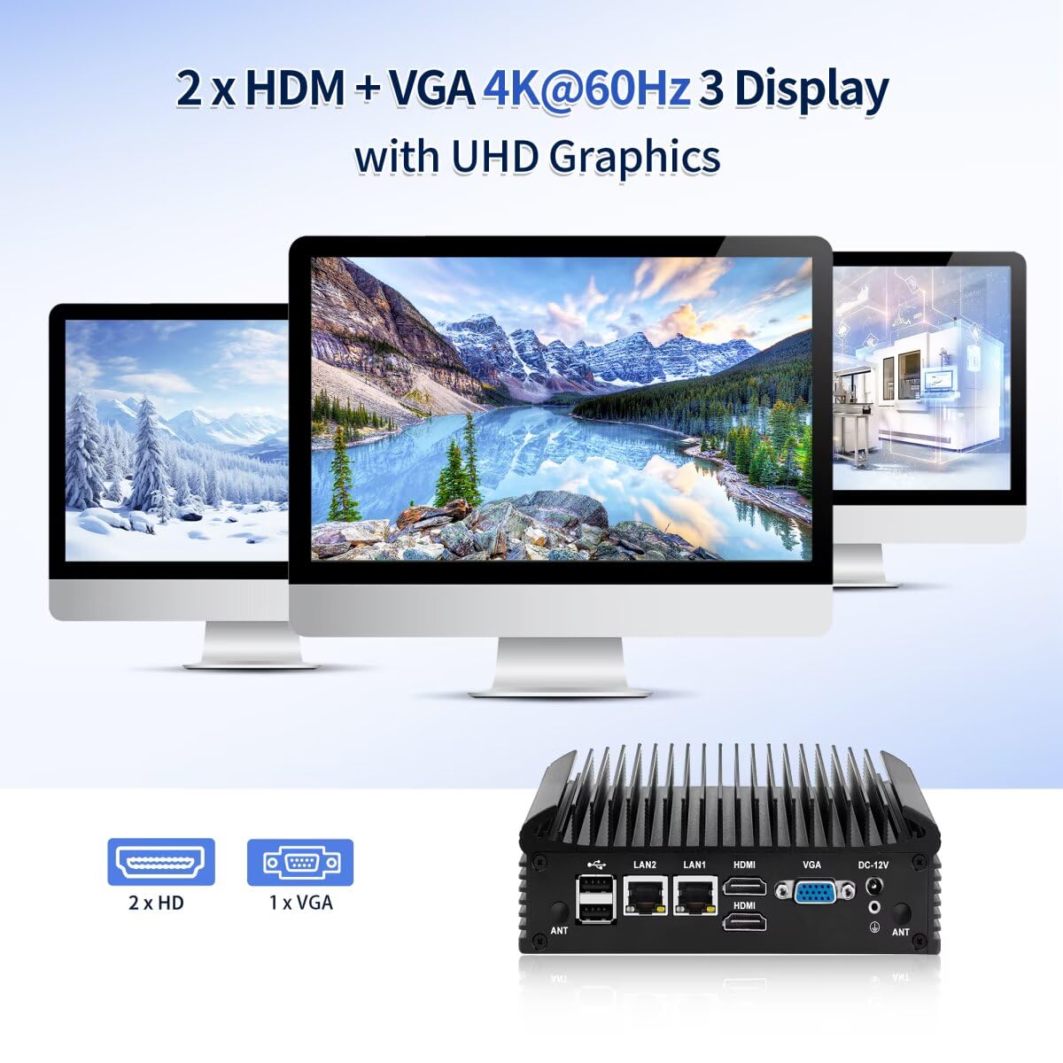 Industral Mini PC Fanless Low Power N100, Micro Embedded PC DDR4 0GB RAM 0GB SSD Barebone, WIFI/BT, Small Box Computer with 2 x RS232/422/485 COM, 2 x GbE LAN