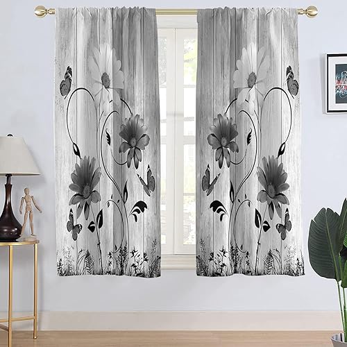 Miniatura 17 de AAtter Cortinas florales amarillas para ventana de cocina, diseño abstracto de margaritas blancas botánicas, pequeñas y cortas, para el hogar, sala