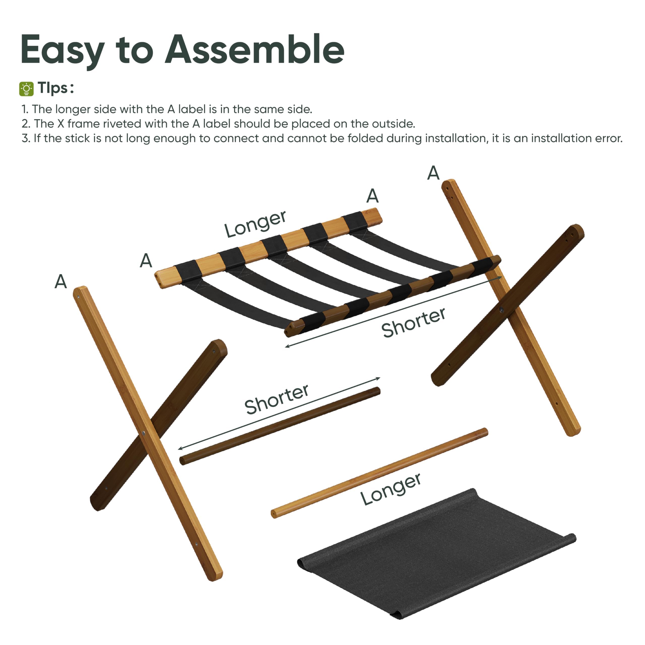 Smart FENDEE Paquete de 2 portaequipajes, soporte plegable para maleta con estante de almacenamiento, soporte de equipaje de bambú resistente que se adapta a la mayoría de tamaños de equipaje, soporta