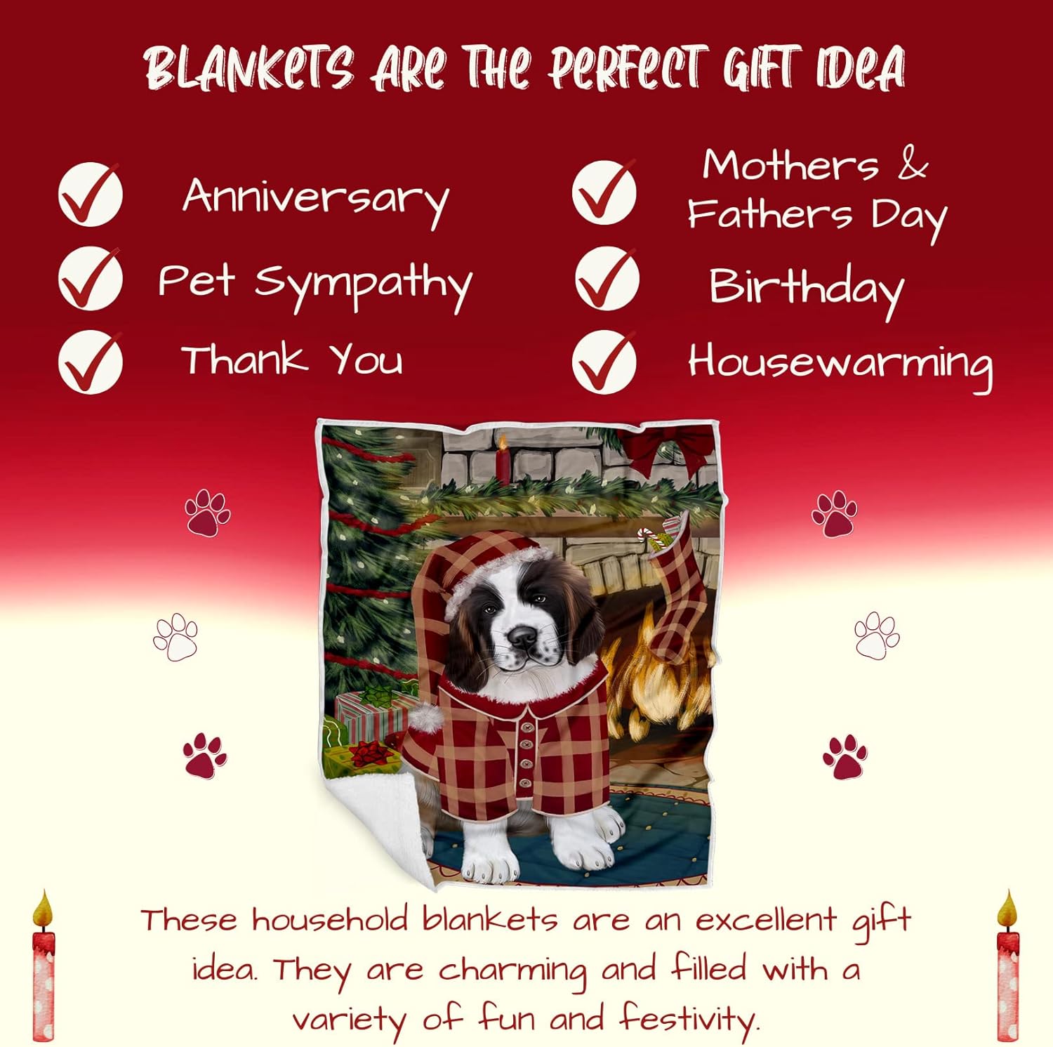 Saint Bernard Dog Blanket - The Stocking was Hung Christmas - Super Soft & Warm Pet Theme for Sofa or Bed, Warm Fleece, Sherpa or Woven Material, BLNKT70786 (30x40 Fleece)