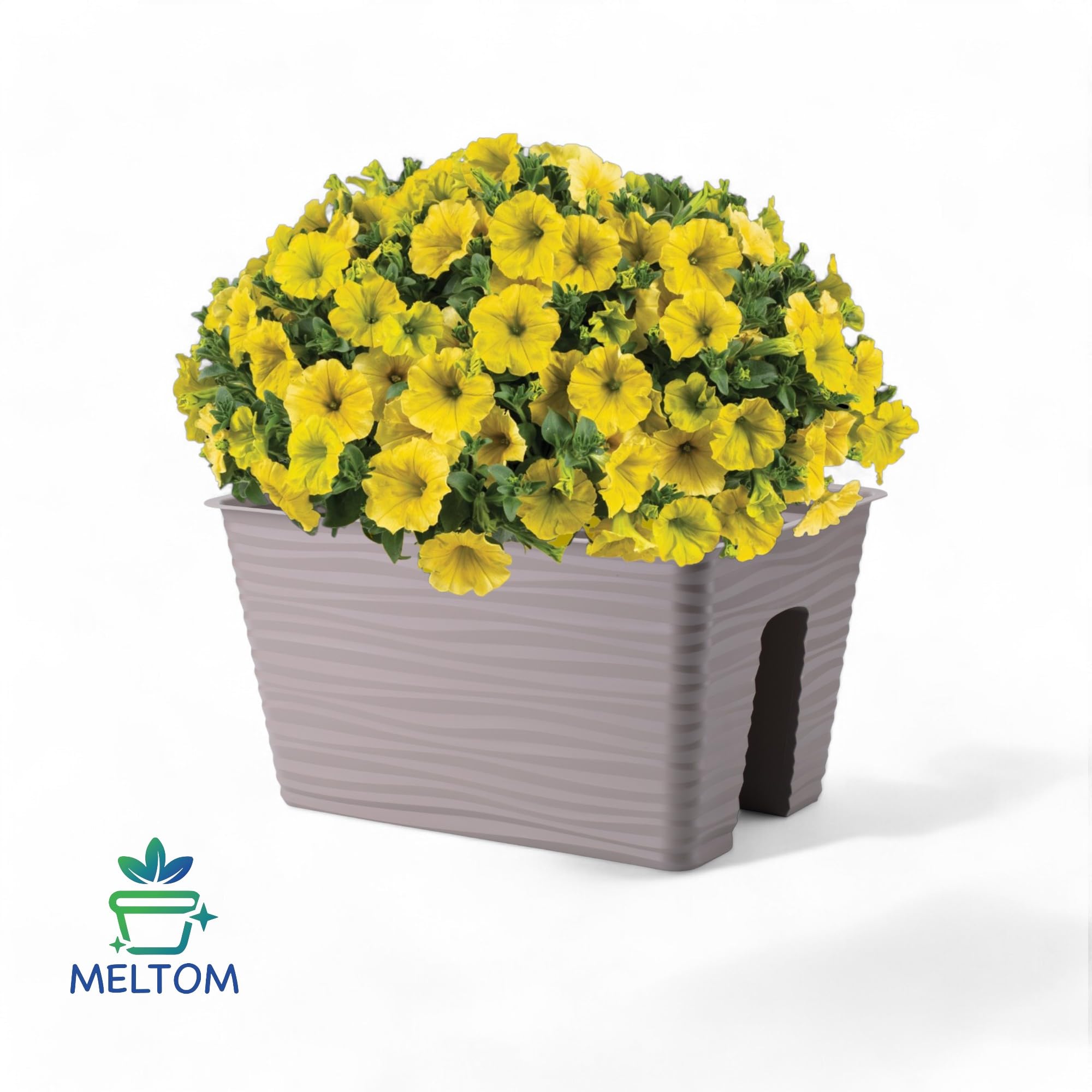 Jardinera para balcón con efecto 3D, ondulada, superficie estriada, color gris, 39 cm x 21 cm, Maceta Jardineras