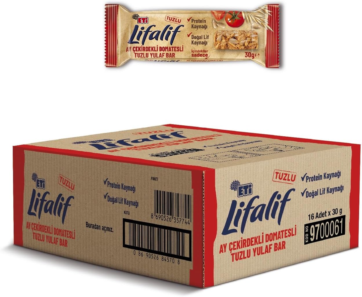 Eti Lifalif Ay Çekirdekli Domatesli Tuzlu Yulaf Bar 30 g x 16 Adet