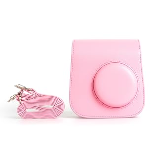 ZIKKON PU Leather Protective Camera Case Pouch Compatible with Fuji-Film Instant Insta-x Mini SE Instant Camera Carrying Bag with Adjustable Shoulder Strap- Pink
