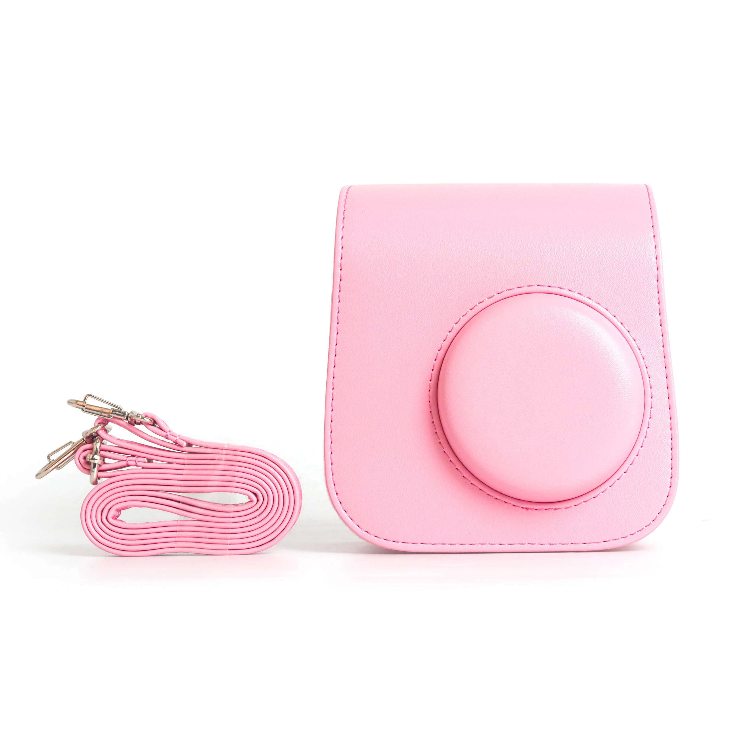PU Leather Protective Camera Case Pouch Compatible with Fuji-Film Instant Insta-x Mini SE Instant Camera Carrying Bag with Adjustable Shoulder Strap- Pink-picture-22