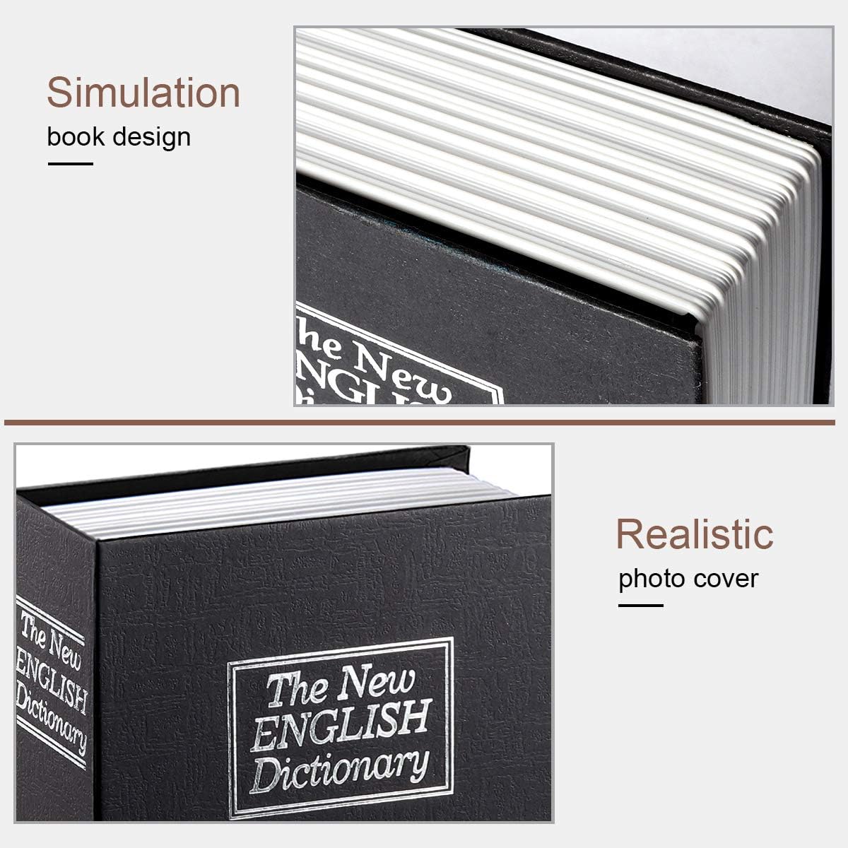 Jssmst Book Safe with Key Lock, Dictionary Diversion Book Safe Seceret Hidden Book with Safe Inside, Fake Book Money Safe Metal Lock Box Small, 7.2" x 4.6" x 2.2", Black : Everything Else